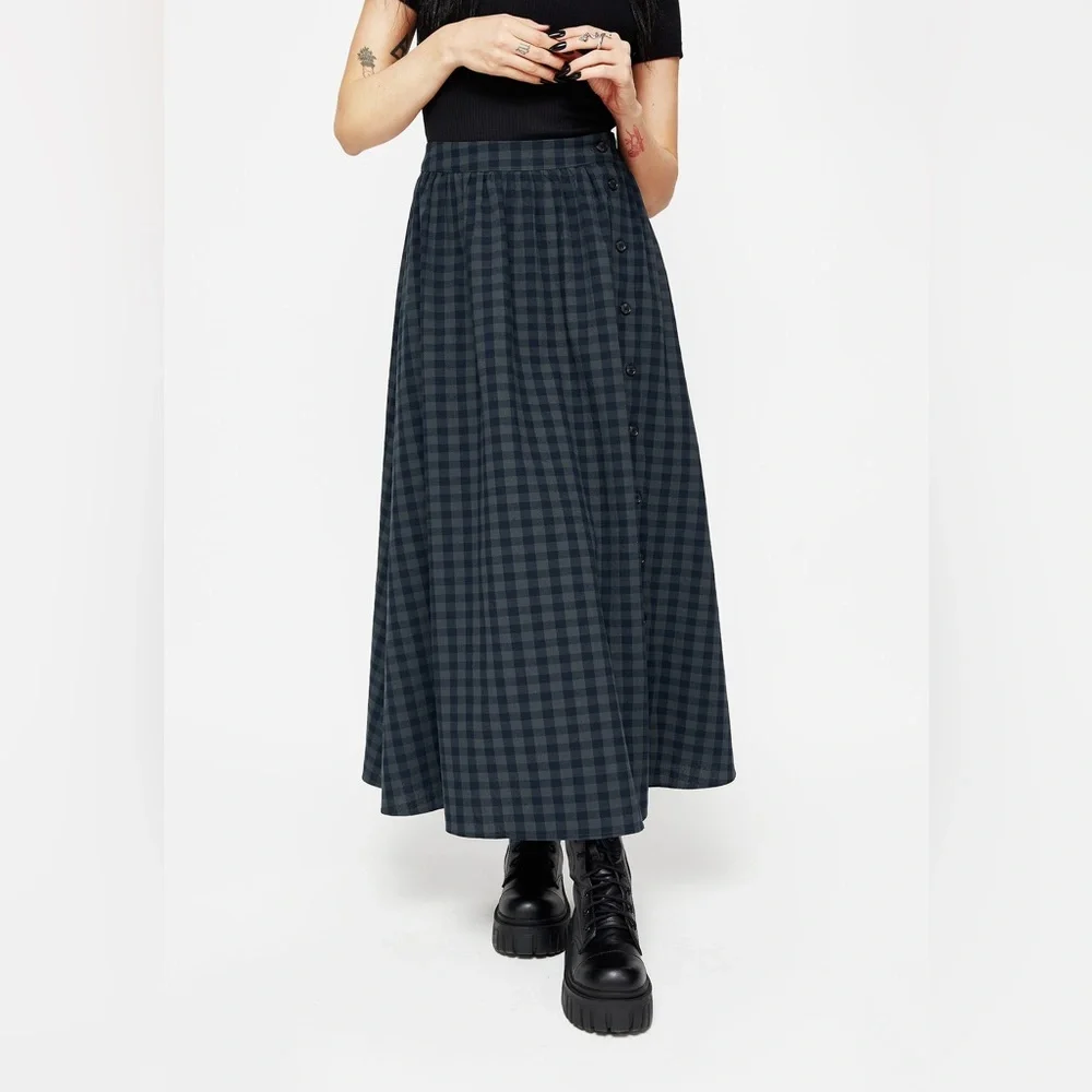 NWT Disturbia Jeannie Check Cotton Button Up Midaxi Skirt US 14 / UK 18 - Picture 2 of 5
